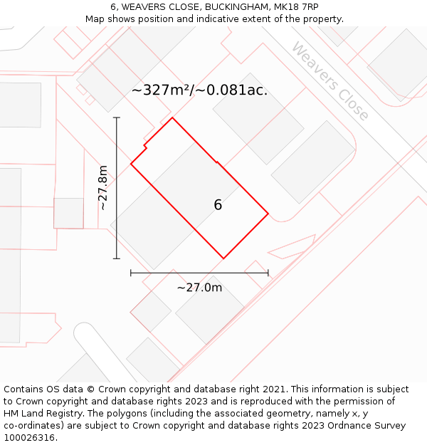 6, WEAVERS CLOSE, BUCKINGHAM, MK18 7RP: Plot and title map