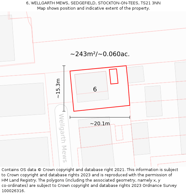 6, WELLGARTH MEWS, SEDGEFIELD, STOCKTON-ON-TEES, TS21 3NN: Plot and title map