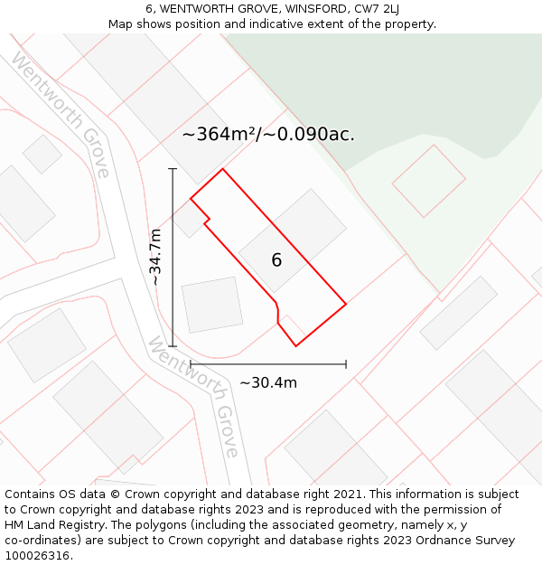 6, WENTWORTH GROVE, WINSFORD, CW7 2LJ: Plot and title map