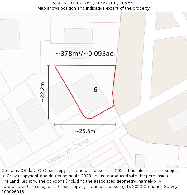 6, WESTCOTT CLOSE, PLYMOUTH, PL6 5YB: Plot and title map