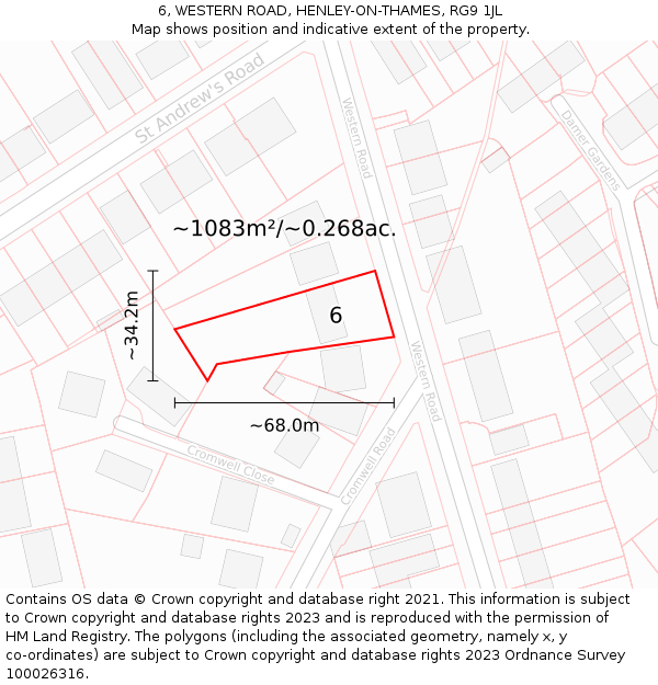 6, WESTERN ROAD, HENLEY-ON-THAMES, RG9 1JL: Plot and title map