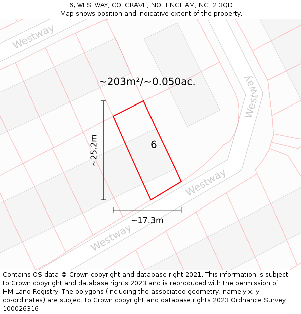 6, WESTWAY, COTGRAVE, NOTTINGHAM, NG12 3QD: Plot and title map