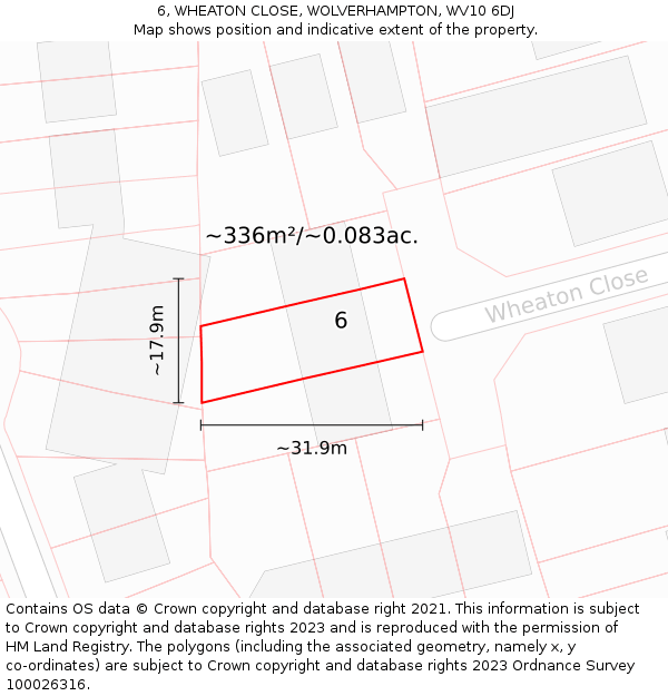 6, WHEATON CLOSE, WOLVERHAMPTON, WV10 6DJ: Plot and title map