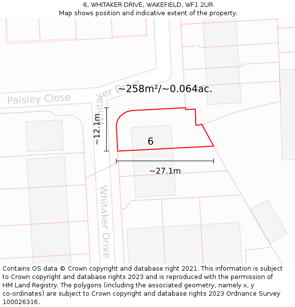6, WHITAKER DRIVE, WAKEFIELD, WF1 2UR: Plot and title map