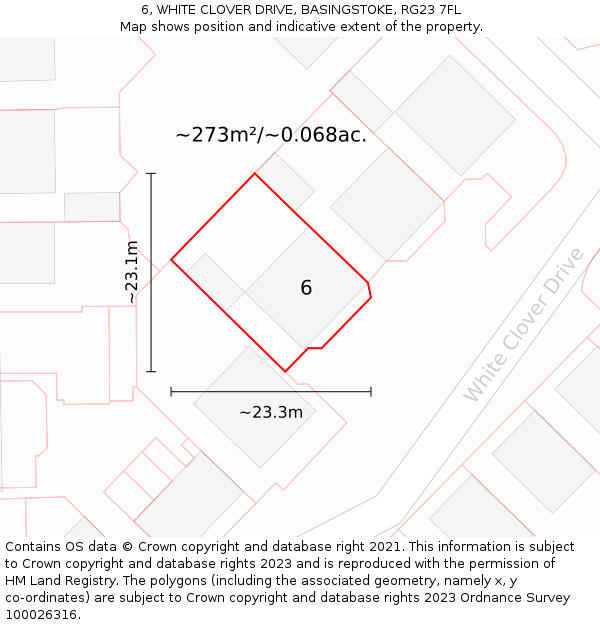 6, WHITE CLOVER DRIVE, BASINGSTOKE, RG23 7FL: Plot and title map