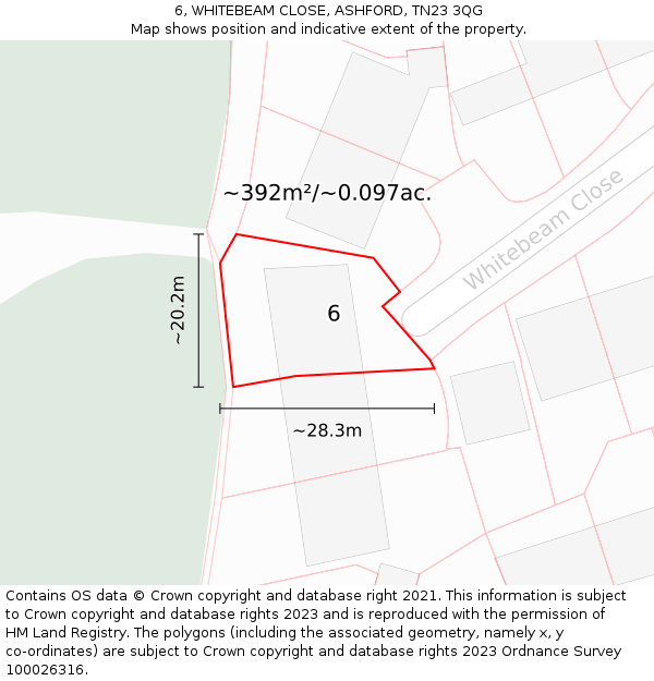 6, WHITEBEAM CLOSE, ASHFORD, TN23 3QG: Plot and title map