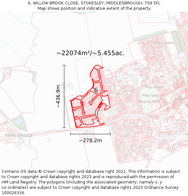 6, WILLOW BROOK CLOSE, STOKESLEY, MIDDLESBROUGH, TS9 5FL: Plot and title map