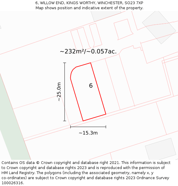 6, WILLOW END, KINGS WORTHY, WINCHESTER, SO23 7XP: Plot and title map