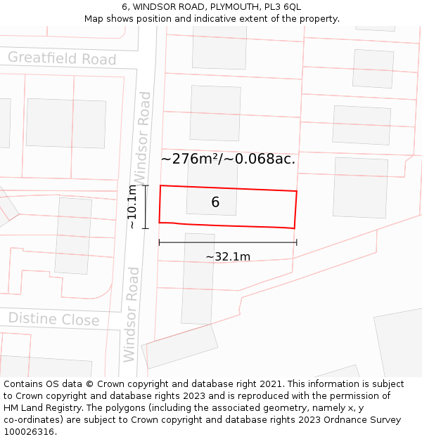 6, WINDSOR ROAD, PLYMOUTH, PL3 6QL: Plot and title map