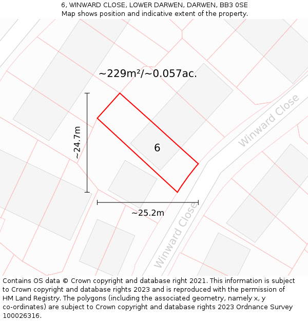 6, WINWARD CLOSE, LOWER DARWEN, DARWEN, BB3 0SE: Plot and title map