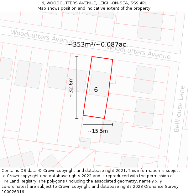 6, WOODCUTTERS AVENUE, LEIGH-ON-SEA, SS9 4PL: Plot and title map