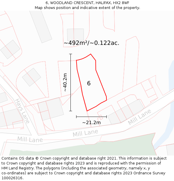 6, WOODLAND CRESCENT, HALIFAX, HX2 8WF: Plot and title map