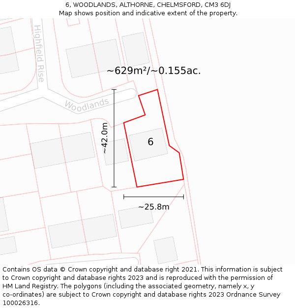 6, WOODLANDS, ALTHORNE, CHELMSFORD, CM3 6DJ: Plot and title map