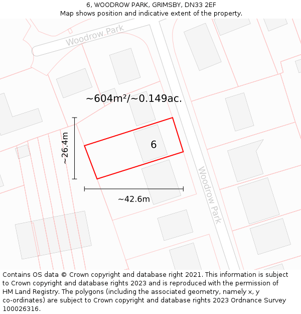 6, WOODROW PARK, GRIMSBY, DN33 2EF: Plot and title map