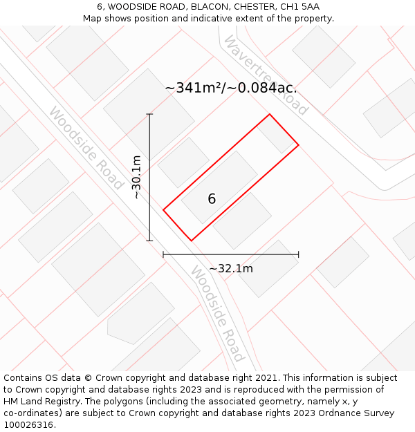 6, WOODSIDE ROAD, BLACON, CHESTER, CH1 5AA: Plot and title map