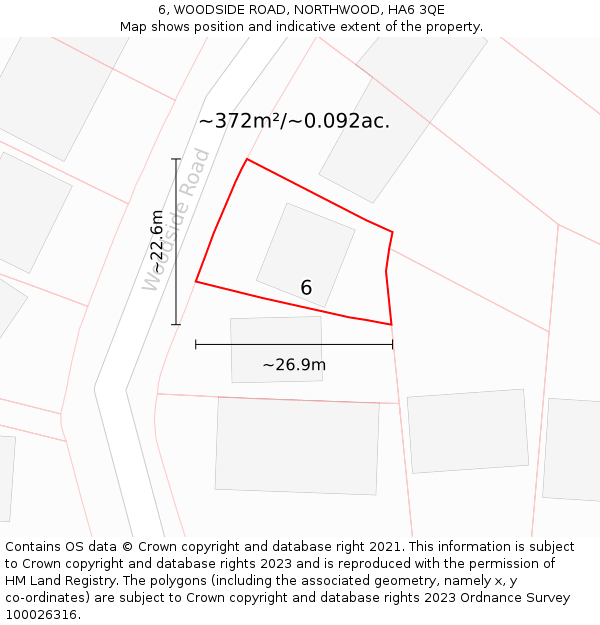 6, WOODSIDE ROAD, NORTHWOOD, HA6 3QE: Plot and title map