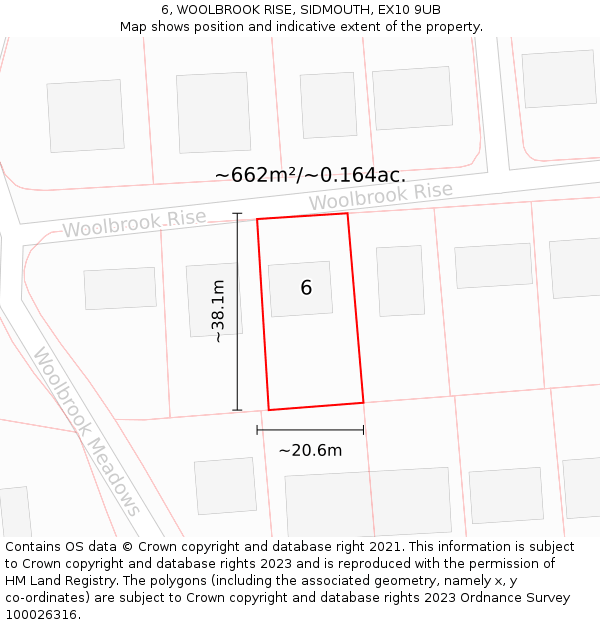 6, WOOLBROOK RISE, SIDMOUTH, EX10 9UB: Plot and title map