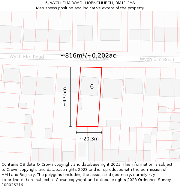 6, WYCH ELM ROAD, HORNCHURCH, RM11 3AA: Plot and title map