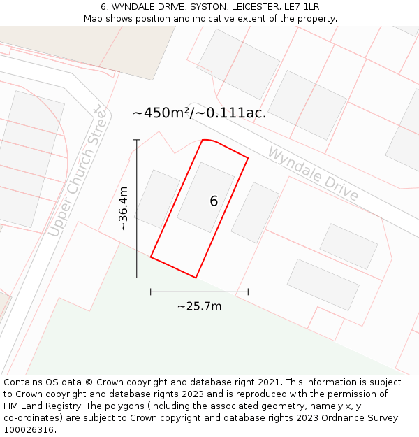 6, WYNDALE DRIVE, SYSTON, LEICESTER, LE7 1LR: Plot and title map