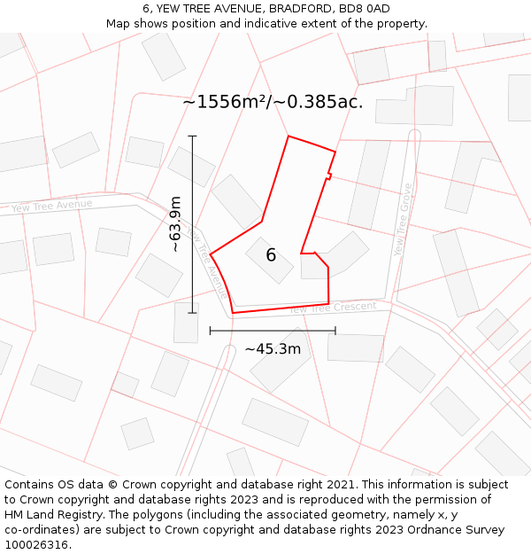 6, YEW TREE AVENUE, BRADFORD, BD8 0AD: Plot and title map