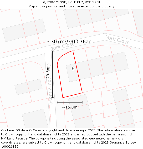 6, YORK CLOSE, LICHFIELD, WS13 7ST: Plot and title map