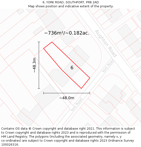 6, YORK ROAD, SOUTHPORT, PR8 2AD: Plot and title map