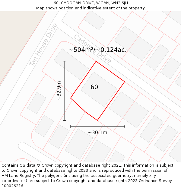 60, CADOGAN DRIVE, WIGAN, WN3 6JH: Plot and title map