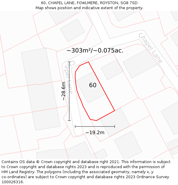 60, CHAPEL LANE, FOWLMERE, ROYSTON, SG8 7SD: Plot and title map