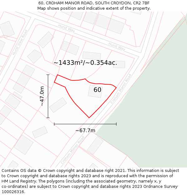 60, CROHAM MANOR ROAD, SOUTH CROYDON, CR2 7BF: Plot and title map