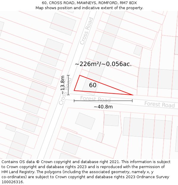 60, CROSS ROAD, MAWNEYS, ROMFORD, RM7 8DX: Plot and title map