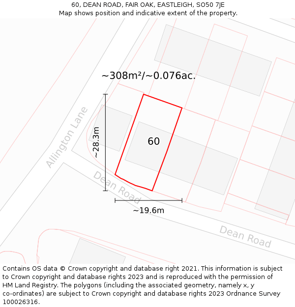 60, DEAN ROAD, FAIR OAK, EASTLEIGH, SO50 7JE: Plot and title map