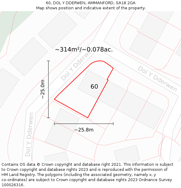 60, DOL Y DDERWEN, AMMANFORD, SA18 2GA: Plot and title map