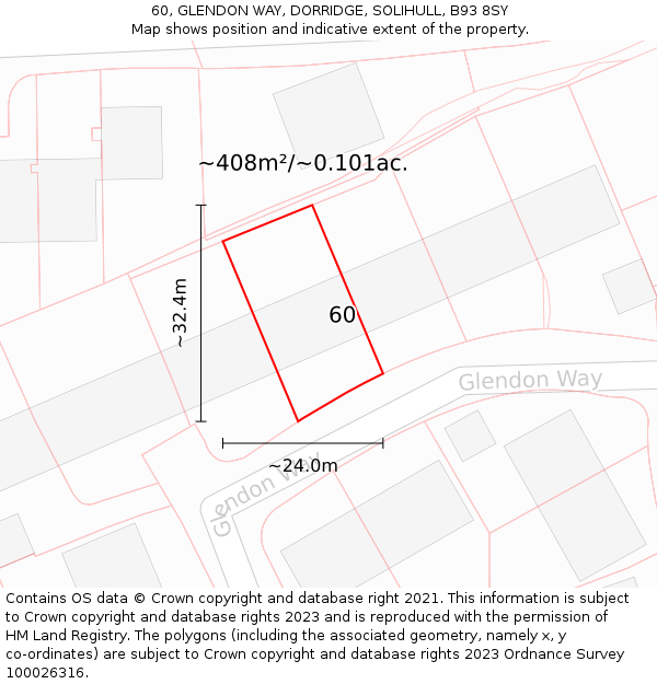 60, GLENDON WAY, DORRIDGE, SOLIHULL, B93 8SY: Plot and title map