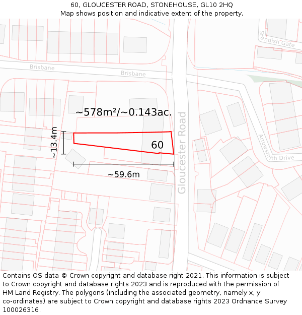 60, GLOUCESTER ROAD, STONEHOUSE, GL10 2HQ: Plot and title map