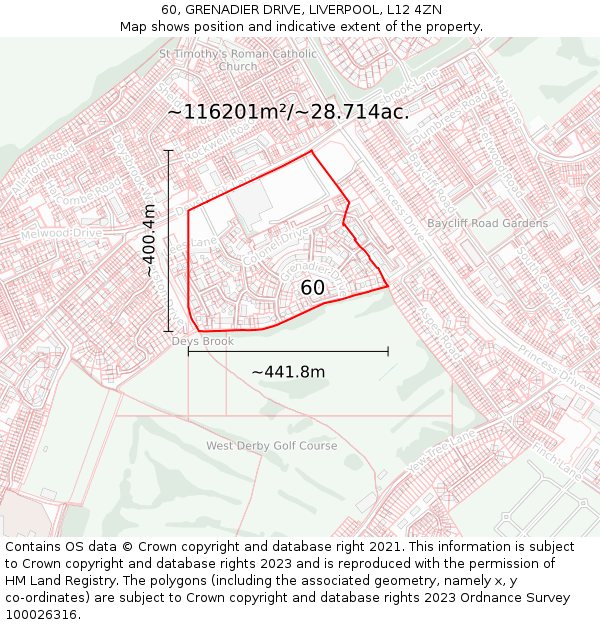 60, GRENADIER DRIVE, LIVERPOOL, L12 4ZN: Plot and title map