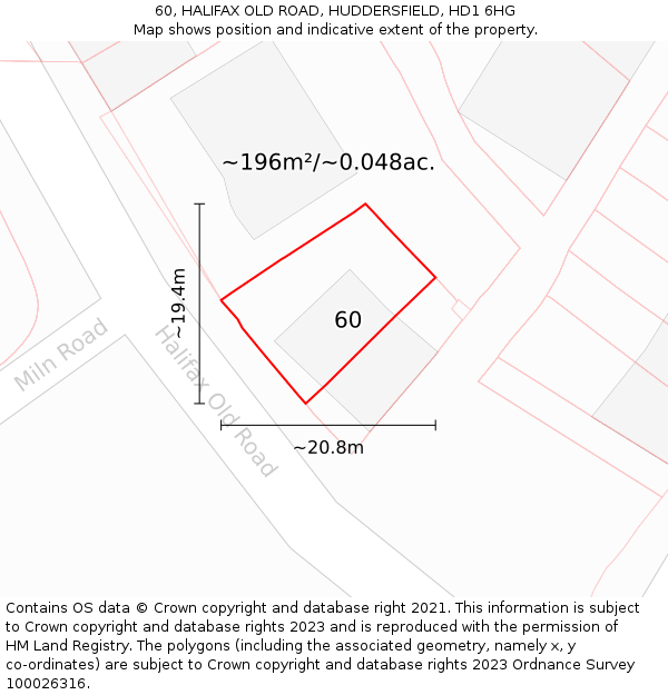 60, HALIFAX OLD ROAD, HUDDERSFIELD, HD1 6HG: Plot and title map