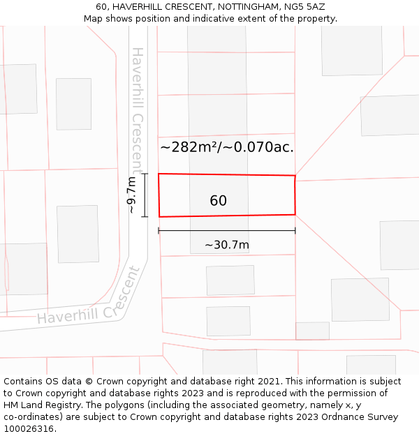 60, HAVERHILL CRESCENT, NOTTINGHAM, NG5 5AZ: Plot and title map