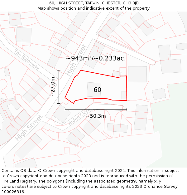 60, HIGH STREET, TARVIN, CHESTER, CH3 8JB: Plot and title map