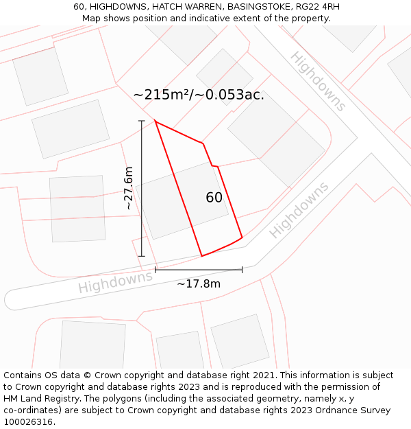 60, HIGHDOWNS, HATCH WARREN, BASINGSTOKE, RG22 4RH: Plot and title map