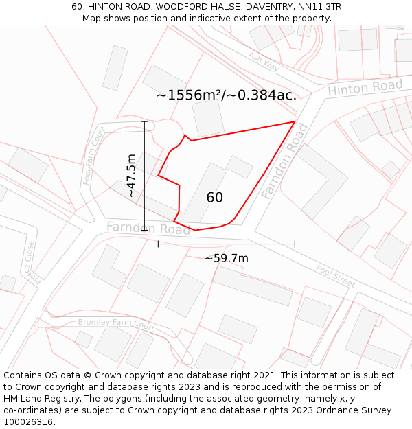 60, HINTON ROAD, WOODFORD HALSE, DAVENTRY, NN11 3TR: Plot and title map