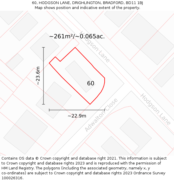 60, HODGSON LANE, DRIGHLINGTON, BRADFORD, BD11 1BJ: Plot and title map