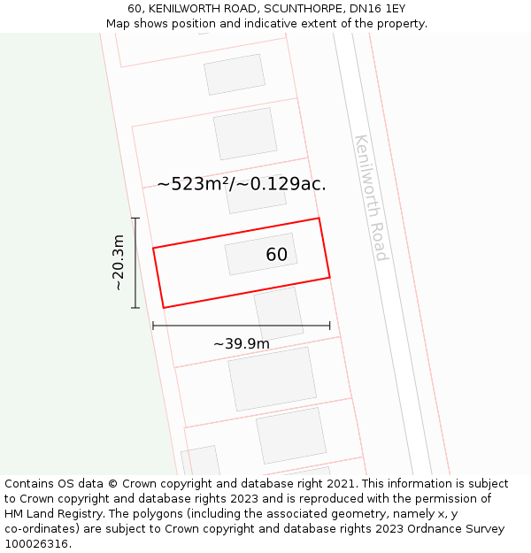 60, KENILWORTH ROAD, SCUNTHORPE, DN16 1EY: Plot and title map