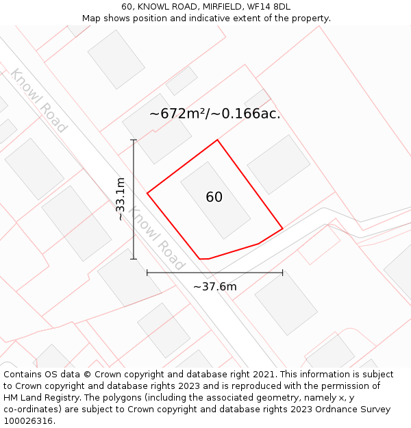 60, KNOWL ROAD, MIRFIELD, WF14 8DL: Plot and title map