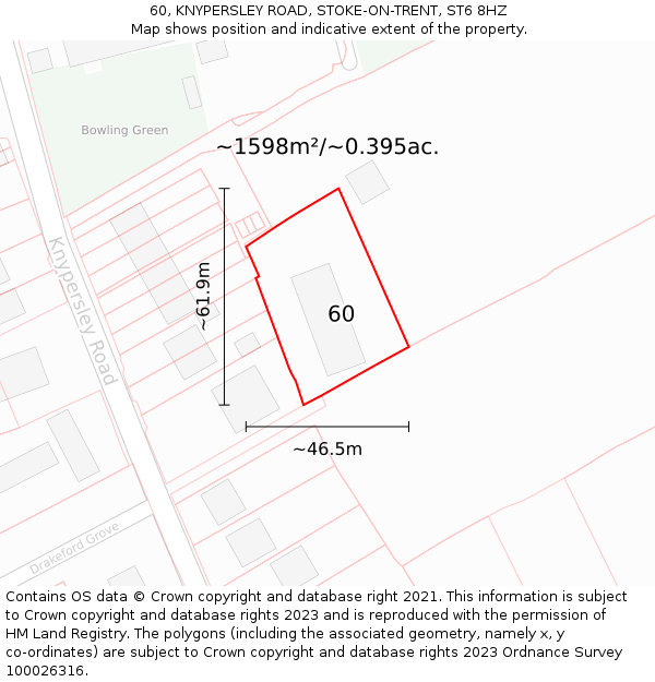 60, KNYPERSLEY ROAD, STOKE-ON-TRENT, ST6 8HZ: Plot and title map