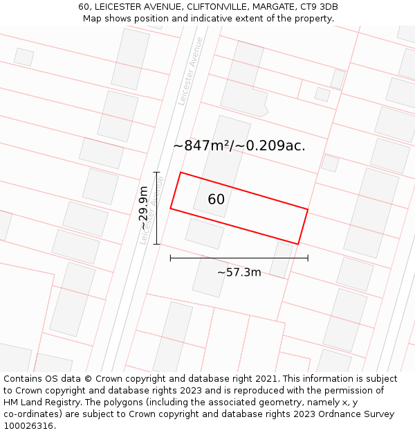 60, LEICESTER AVENUE, CLIFTONVILLE, MARGATE, CT9 3DB: Plot and title map