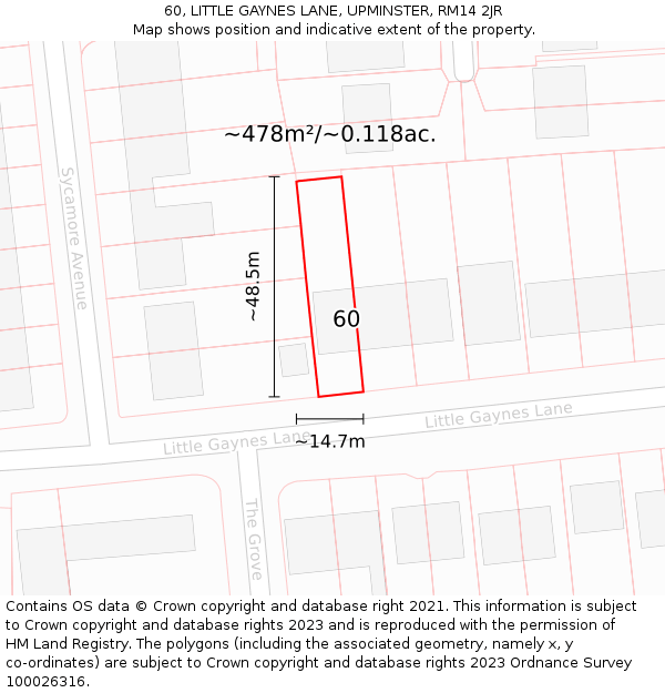 60, LITTLE GAYNES LANE, UPMINSTER, RM14 2JR: Plot and title map