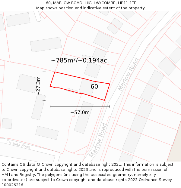 60, MARLOW ROAD, HIGH WYCOMBE, HP11 1TF: Plot and title map