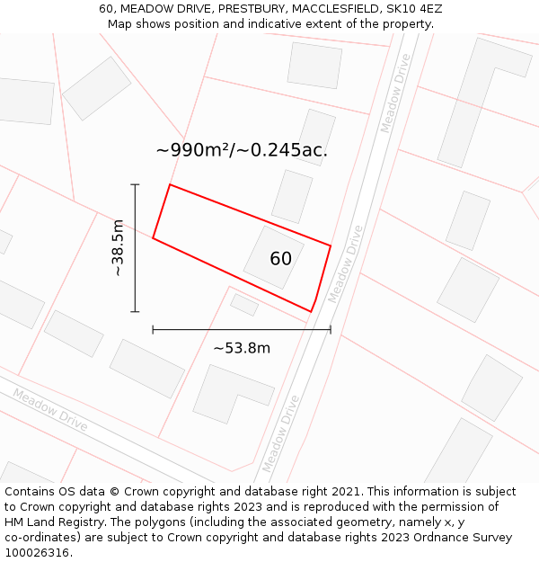 60, MEADOW DRIVE, PRESTBURY, MACCLESFIELD, SK10 4EZ: Plot and title map