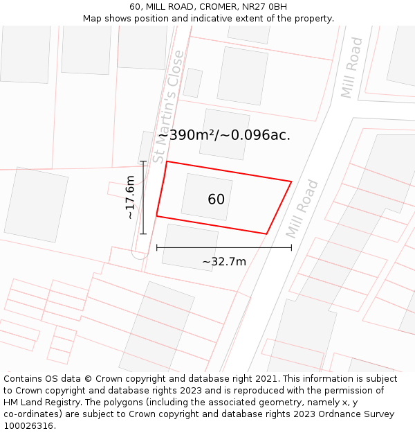 60, MILL ROAD, CROMER, NR27 0BH: Plot and title map