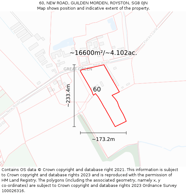 60, NEW ROAD, GUILDEN MORDEN, ROYSTON, SG8 0JN: Plot and title map